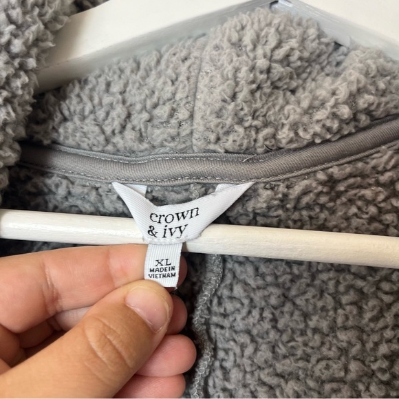 Crown & Ivy Gray Sherpa Open Front Thick Cardigan XL - Picture 4 of 7